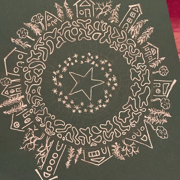 Unframed Original Art Drawing Illustration Home Stars Mandela Green & White - Picture 3 of 3